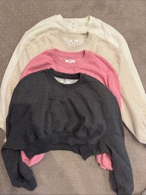 Nordstrom Four-Pack Cropped Crewneck Sweaters — Charcoal, Pink, Cream, White
